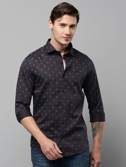 SHOWOFF - Men Collar Neck Long Sleeves Printed Grey Shirt