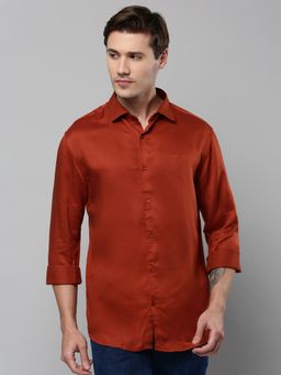 SHOWOFFFF - Men Collar Neck Long Sleeves Solid Rust Shirt