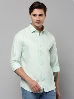 SHOWOFFFF - Men Collar Neck Long Sleeves Solid Sea Green Shirt
