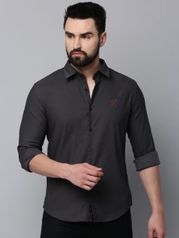SHOWOFFFF - Men Collar Neck Long Sleeves Solid Grey Shirt