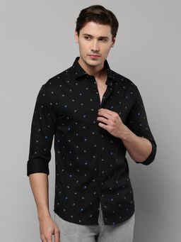 SHOWOFF - Men Collar Neck Long Sleeves Printed Black Shirt