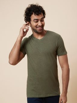 Globus - Men Olive Solid Cotton T-shirt