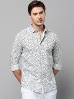 SHOWOFF - Men Collar Neck Long Sleeves Printed White Shirt