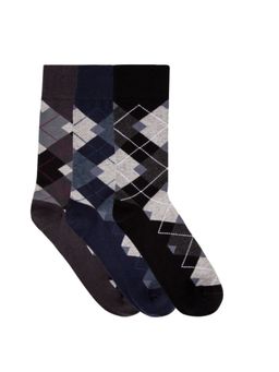 NEXT2SKIN - Pack of 3 Men Seamless Regular Length Cotton Socks - Black & Navy Blue with Grey