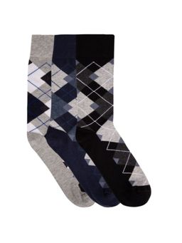 NEXT2SKIN - Pack of 3 Men Seamless Regular Length Cotton Socks - Black & Navy Blue with Grey