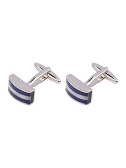 The Tie Hub - Navy Blue Mother Of Pearl Rectangular Curve Cufflinks