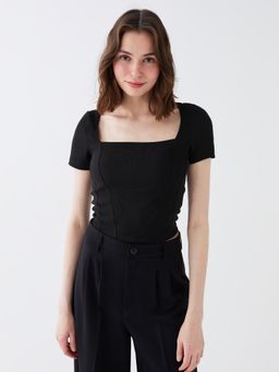 LC WAIKIKI - Black Solid Square Neck Top
