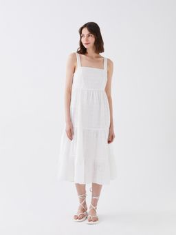 LC WAIKIKI - White Solid Tiered Dress