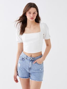 LC WAIKIKI - Ivory Solid Square Neck Top