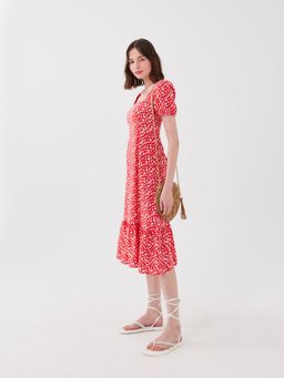 LC WAIKIKI - Red Printed Baloon Sleeved Midi Dress