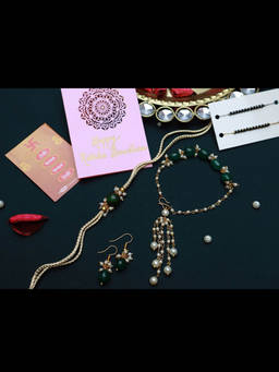 PAYA - Natural Stone Rakhi and Lumba and Nazariya - Mangalsutra Dhaaga Combo with Earrings