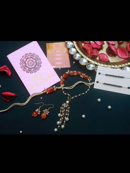 PAYA - Natural Stone Rakhi and Lumba and Nazariya - Mangalsutra Dhaaga Combo with Earrings