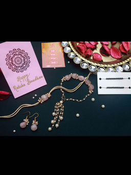 PAYA - Natural Stone Rakhi and Lumba and Nazariya - Mangalsutra Dhaaga Combo with Earrings