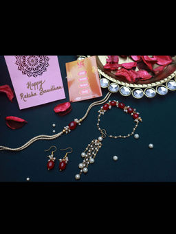 PAYA - Natural Stone Rakhi and Lumba Combo with Earrings