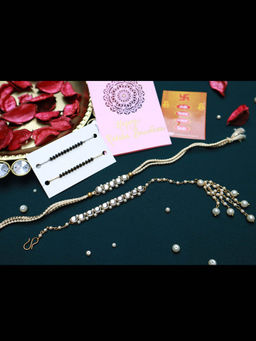 PAYA - Classic Kundan Rakhi and Lumba and Nazariya - Mangalsutra Dhaaga Combo