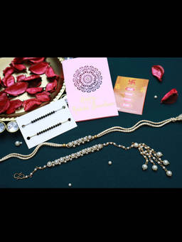 PAYA - Classic Pearl Rakhi and Lumba and Nazariya - Mangalsutra Dhaaga Combo