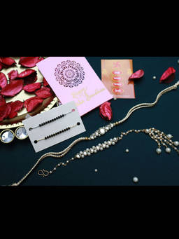 PAYA - Round Kundan Rakhi and Lumba and Nazariya - Mangalsutra Dhaaga Combo