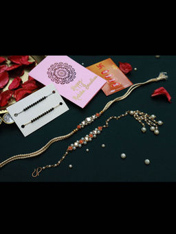 PAYA - Round Kundan Rakhi and Lumba and Nazariya - Mangalsutra Dhaaga Combo