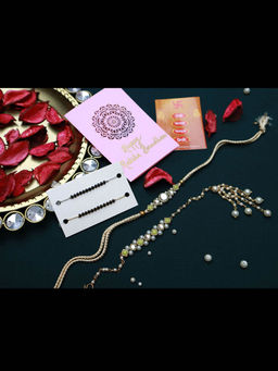 PAYA - Round Kundan Rakhi and Lumba and Nazariya - Mangalsutra Dhaaga Combo