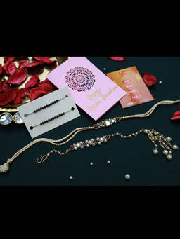 PAYA - Round Kundan Rakhi and Lumba and Nazariya - Mangalsutra Dhaaga Combo