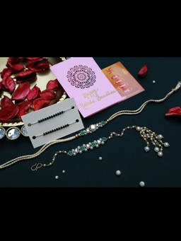 PAYA - Round Kundan Rakhi and Lumba and Nazariya - Mangalsutra Dhaaga Combo