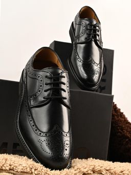 Imperio - By Regal Black Men Xlite Wing Tip Leather Brogues