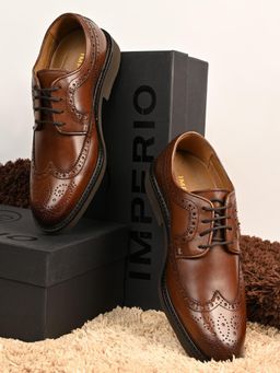 Imperio - By Regal Tan Men Xlite Wing Tip Leather Brogues