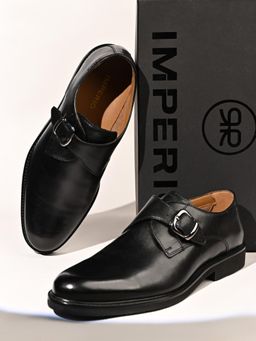 Imperio - By Regal Black Men Xlite Leather Double Monks Straps