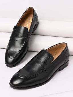 Imperio - By Regal Black Men Classic Saddle Leather Formal Loafers