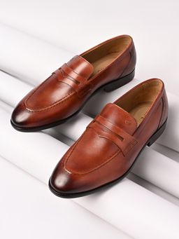 Imperio - By Regal Tan Men Classic Saddle Leather Formal Slip Ons Loafers