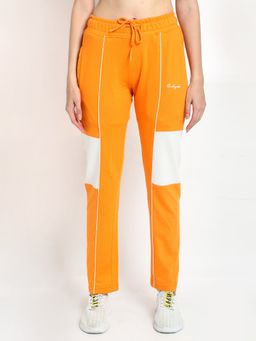 Club York - Women Orange White Colour Blocked Straight- Fit Track Pants