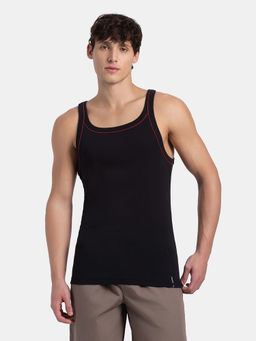 Jockey - US54 Men Super Combed Cotton Rib Square Neck Gym Vest - Black and Grey Melange