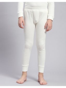 Monte Carlo - Off White Kids Slim Fit Solid Elasticated Mid Rise Thermal Pant