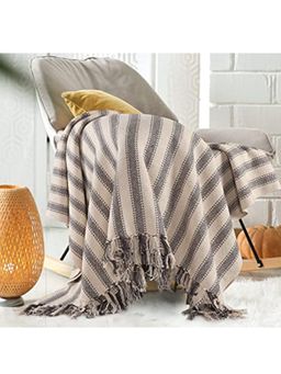 Sashaa World - Striped Sofa Throw in Charcoal Color