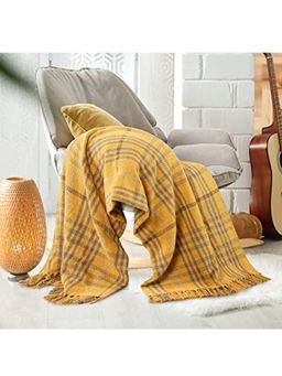 Sashaa World - Cotton Check Throw in Mustard Color