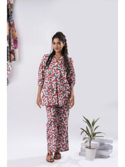 GulaboSitabo - Off White Printed Cotton Floral Co-Ord Top & Pant (Set of 2)