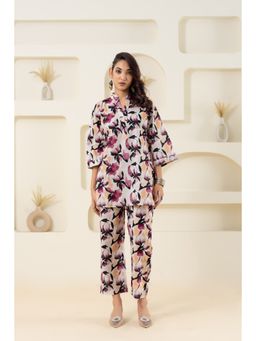GulaboSitabo - Off White Floral Printed Pure Cotton Co-Ord Kurti & Pant (Set of 2)
