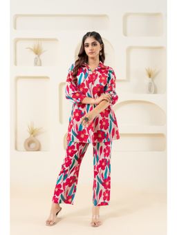 GulaboSitabo - Pink Flower Printed Pure Cotton Flared Co-Ord Kurti & Pant (Set of 2)