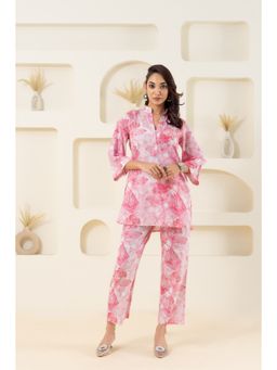 GulaboSitabo - White Flower Abstract Printed Pure Cotton Co-Ord Kurti & Pant (Set of 2)