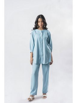 GulaboSitabo - Light Blue Pleated Collar Co-Ord Shirt & Pant (Set of 2)