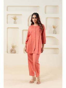 GulaboSitabo - Peach Pleated Flared Solid Co-Ord Kurti & Pant (Set of 2)
