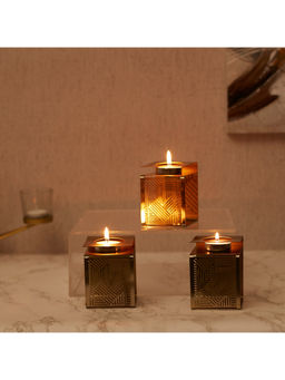 HomeTown - Allure Iron Modern Tealight Holder In Gold (Set of 3)