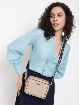 KLEIO - Structured Studded Patent Vegan Leather Sling Cross Body Bag For Womens And Girls