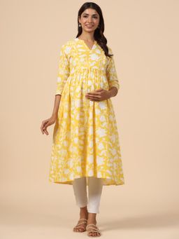 CRAFIQA - Yellow Printed Kurta