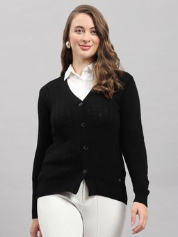Monte Carlo - Women Black V-Neck Full Sleeve Cardigan