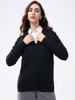 Monte Carlo - Women Black V Neck Full Sleeves Cardigan