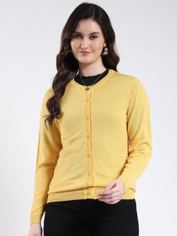 Monte Carlo - Women Yellow Round Neck Full Sleeve Cardigan