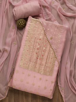 Koskii - Lavender Zariwork Georgette Unstitched Salwar Suit (Set of Three)