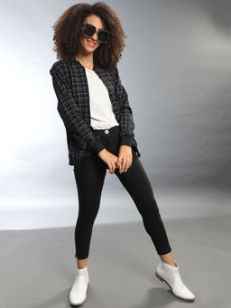 Campus Sutra - Black Women Checks Stylish Casual Jacket