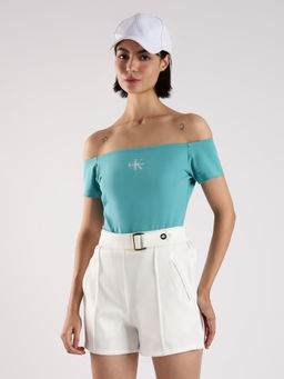 Calvin Klein - Blue Slim Fit Cotton Off-Shoulder Neck Off-Shoulder Top